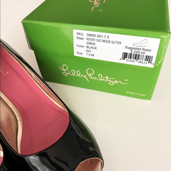 LILLY PULITZER RESORT CHIC BLACK GLITTER WEDGE - Picture 5 of 9